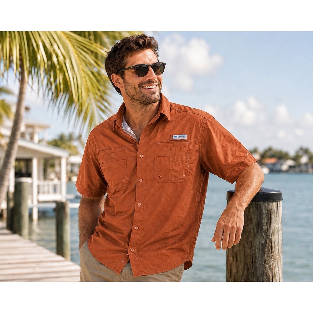 Columbia PFG Tamiami II Mens 2XT Rust Orange Omni-Shade Fishing Shirt 2XL Tall